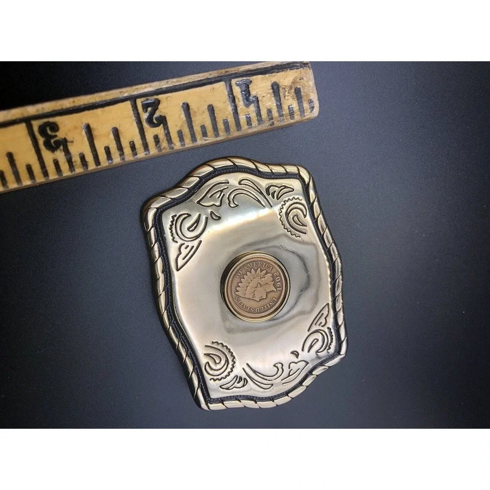 Indian‎ Head Cent Coin 1908 Vintage Two-tone Western Belt Buckle Antique Coin